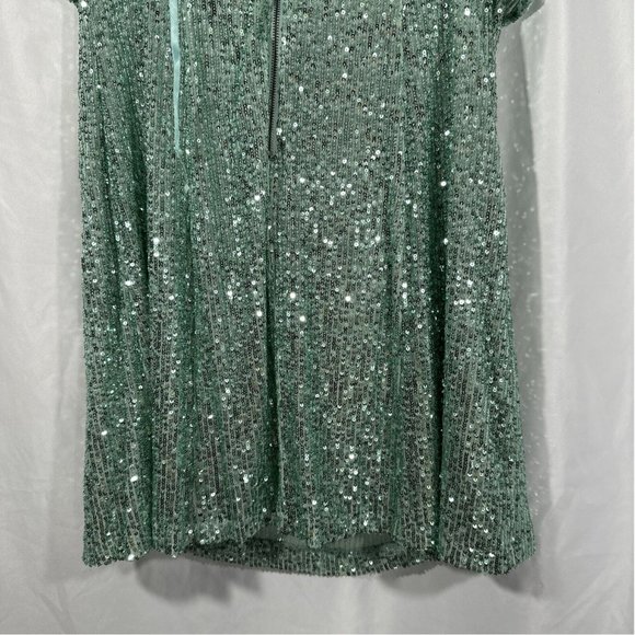 NEW $168 FREE PEOPLE [ 8 ] Frida Sequin Ruffle‎ Minidress in Island Sea Green - Picture 9 of 14